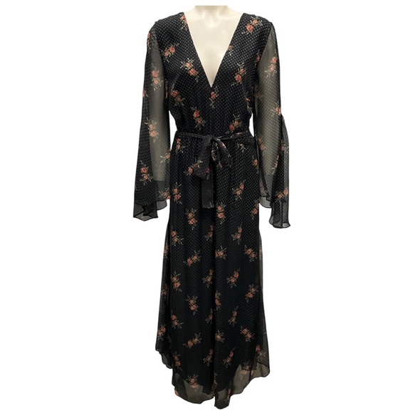 ZIMMERMANN BLACK MULTI FLORAL CHIFFON JUMPSUIT WITH BELT - Picture 1 of 6